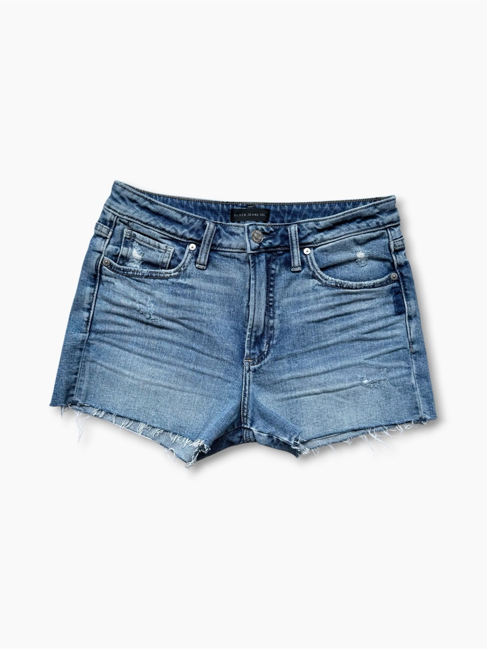 Silver Jeans Co High Rise Cutoff Denim Shorts Medium Wash 26 Raw Hem‎